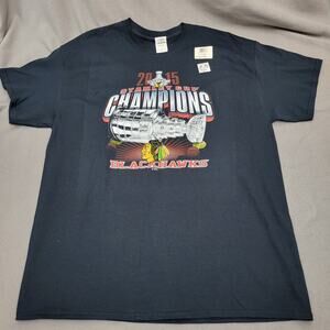 CHICAGO BLACKHAWKS Shirts Mens XL Black 2015 Stanley Cup Champions logo NHL New